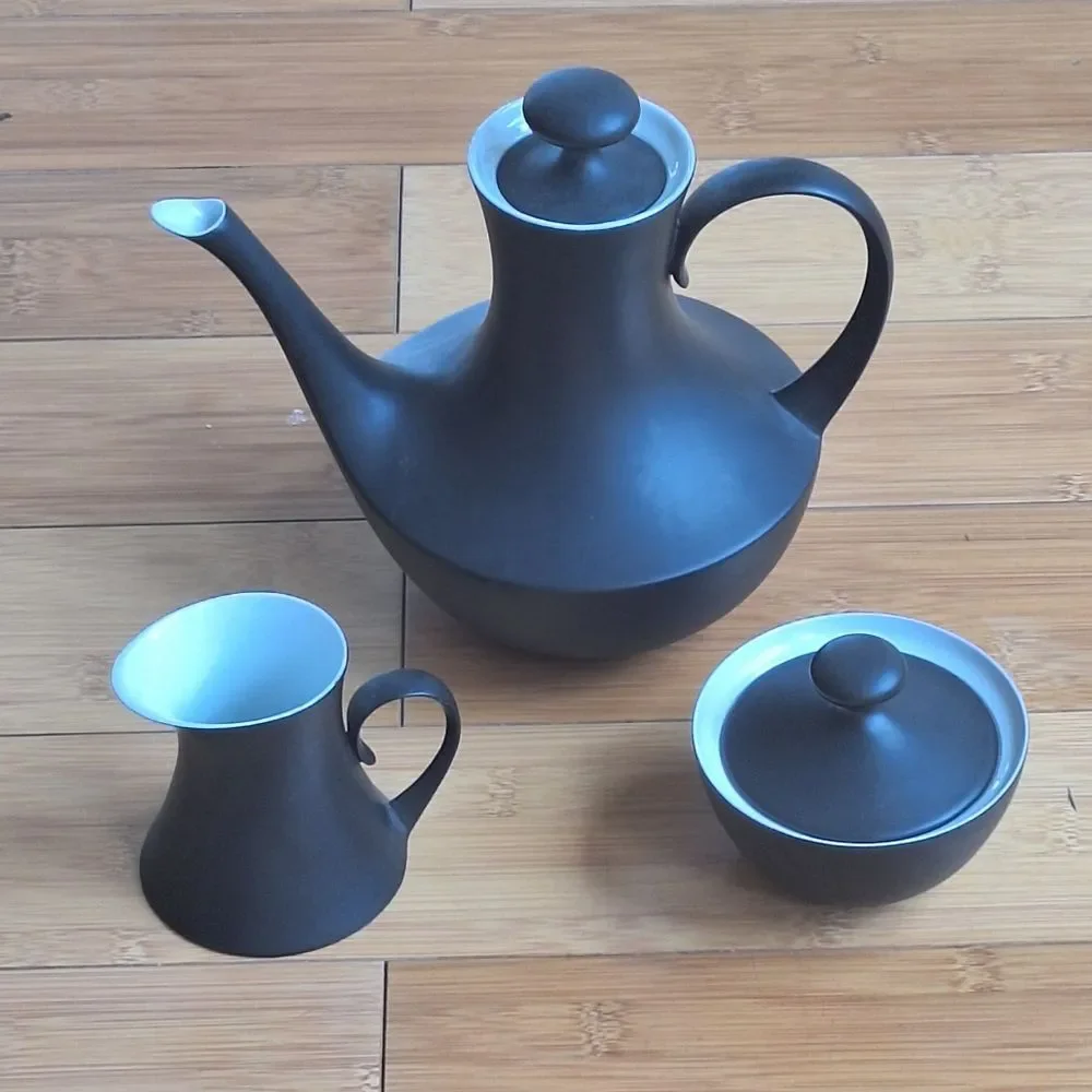 Espana Noche Block Bidasoa Demitasse/Tea Serving Pieces Spain VTG Black Matte